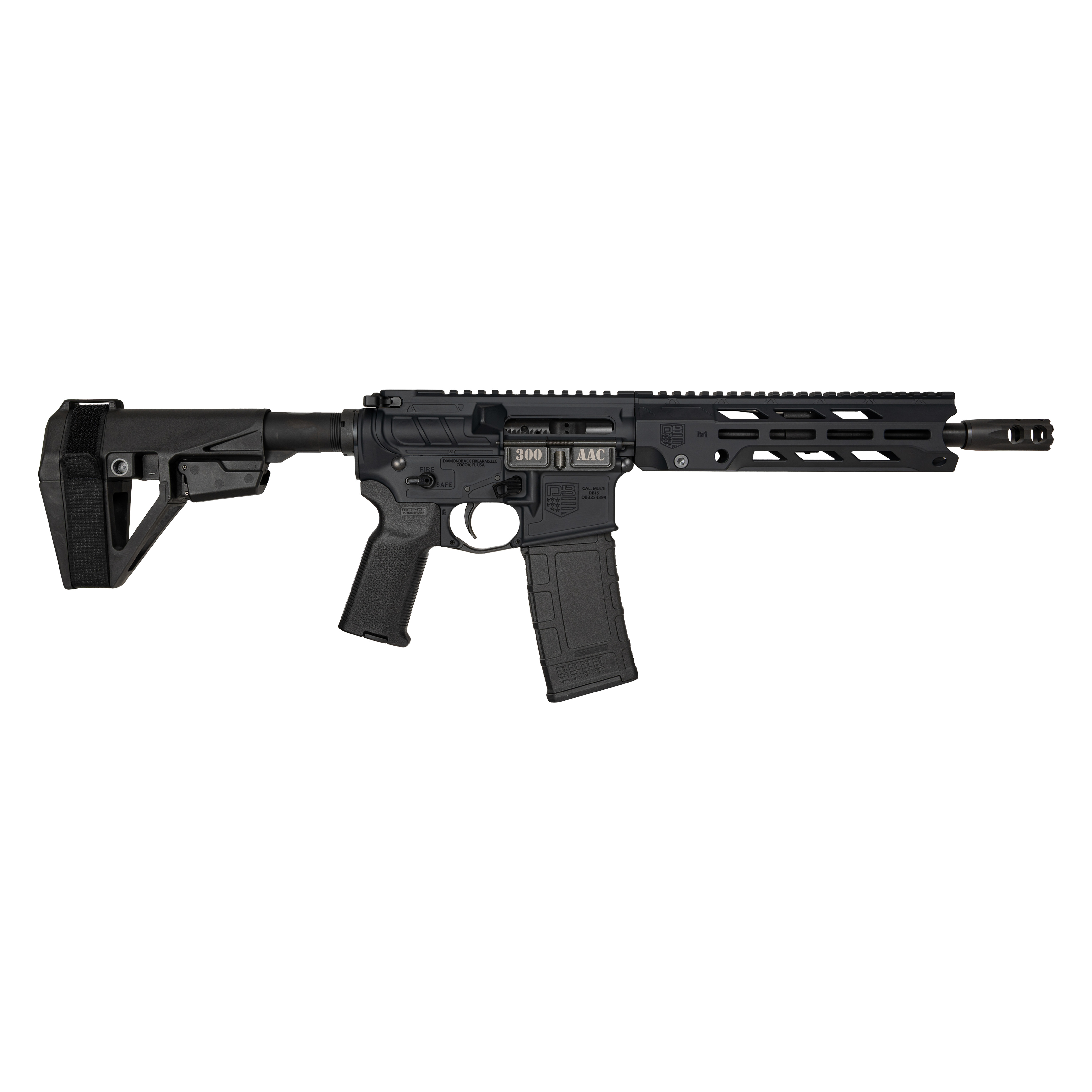 DIAMONDBACK DB15 300 B/O 10" BRL  M-LOK RAIL AMBI BLACK, SBA5 BRACE, (1) 30RD PMAG